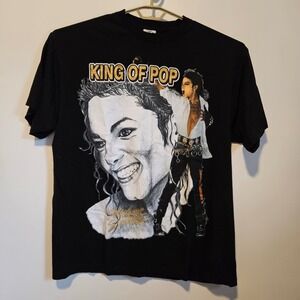 Vtg Michael Jackson King of Pop Graphic T-Shirt Black Pro Power 3XL AOP